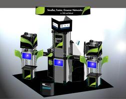 Zero Island Display rental with steel panels and hanging sign